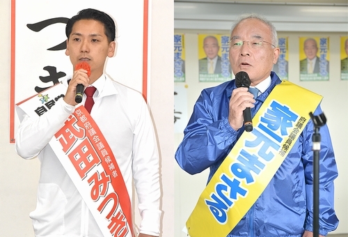 府議選　立候補の2人、事務所で第一声