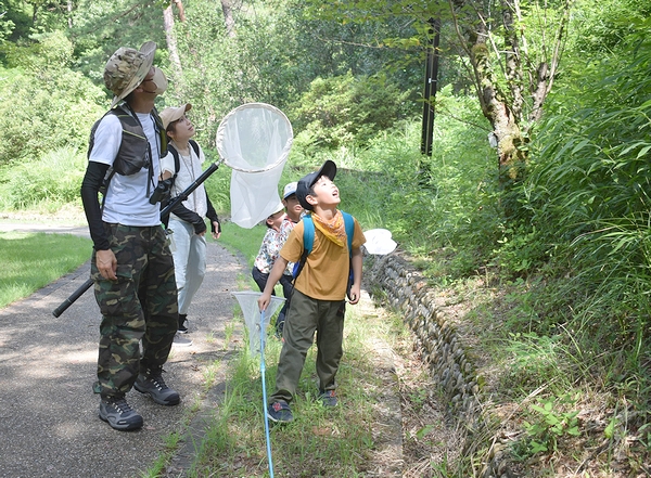 絵本と虫取りに親しむ夏休み　三段池で親子体験教室